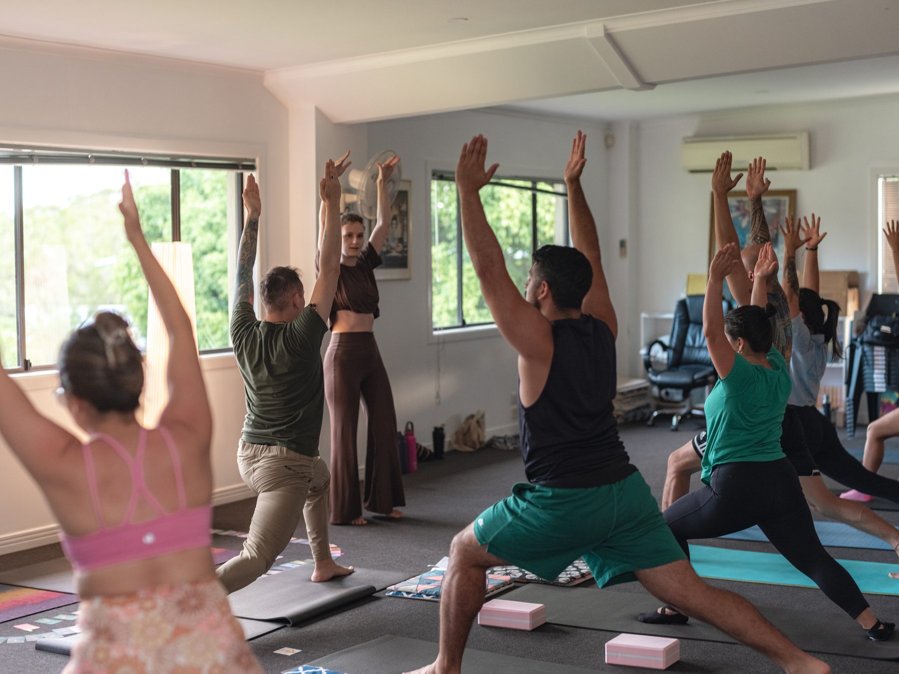 A Hatha yoga class in progress