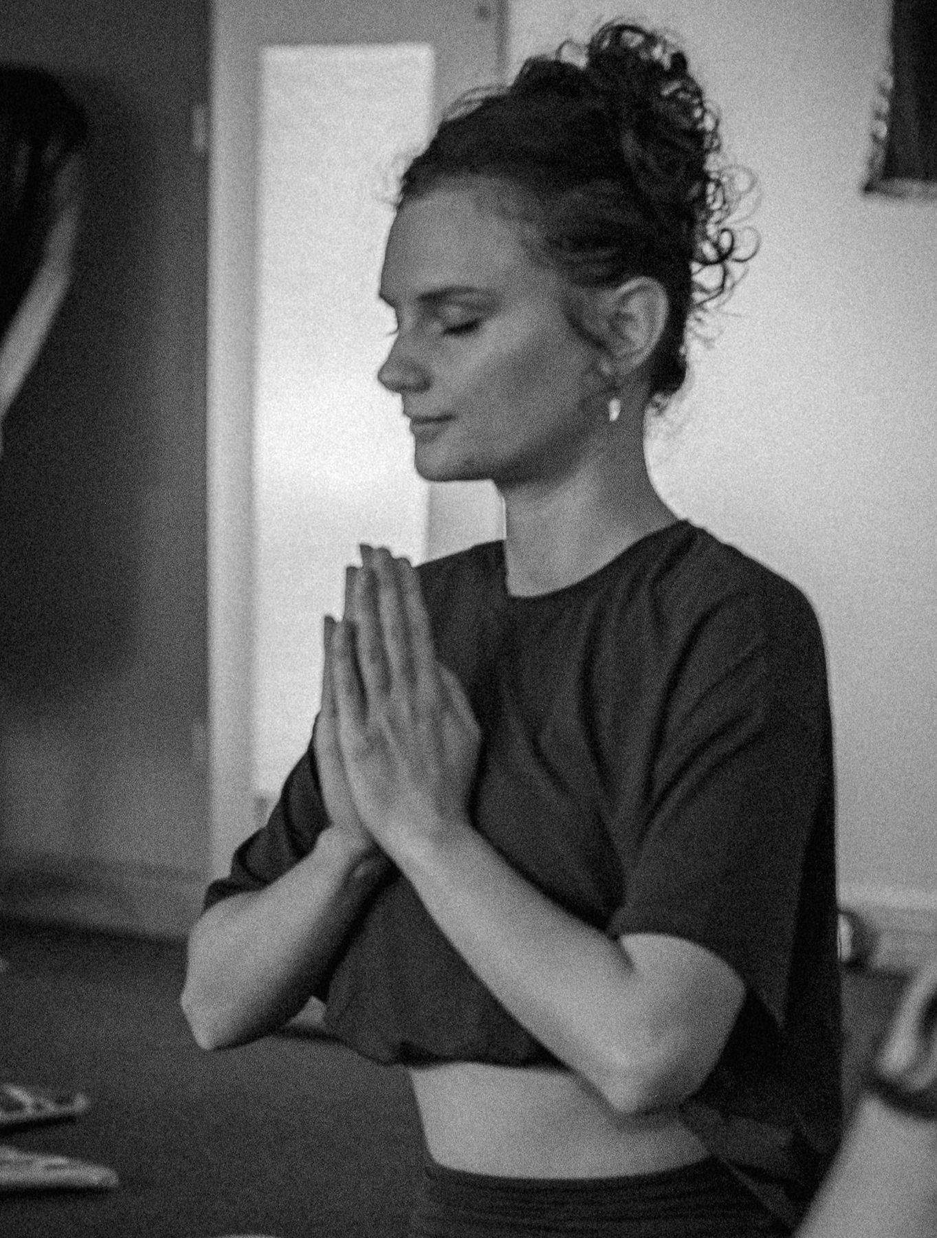 Katalin Kalotai in a yoga pose