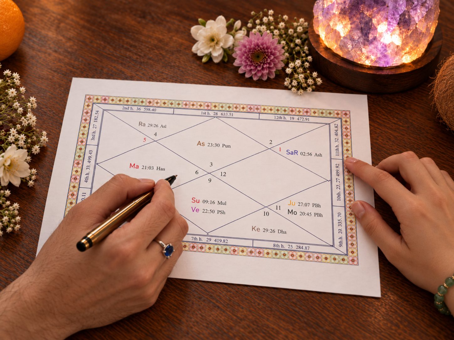 A printed Vedic astrology birth chart